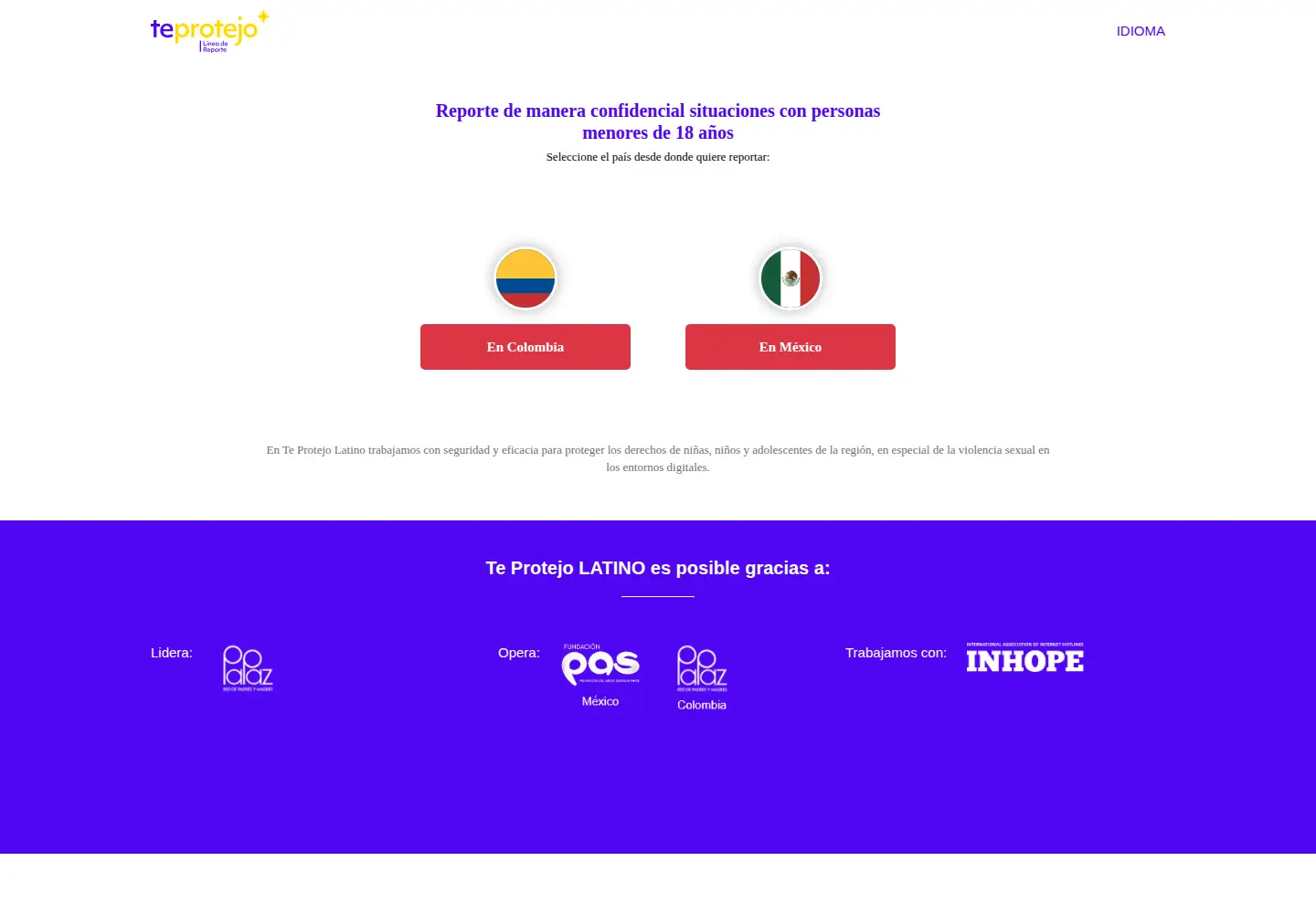 Screenshot of teprotejo.org