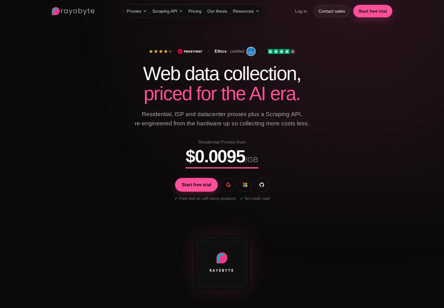 Captured homepage of rayobyte.com in the current scan