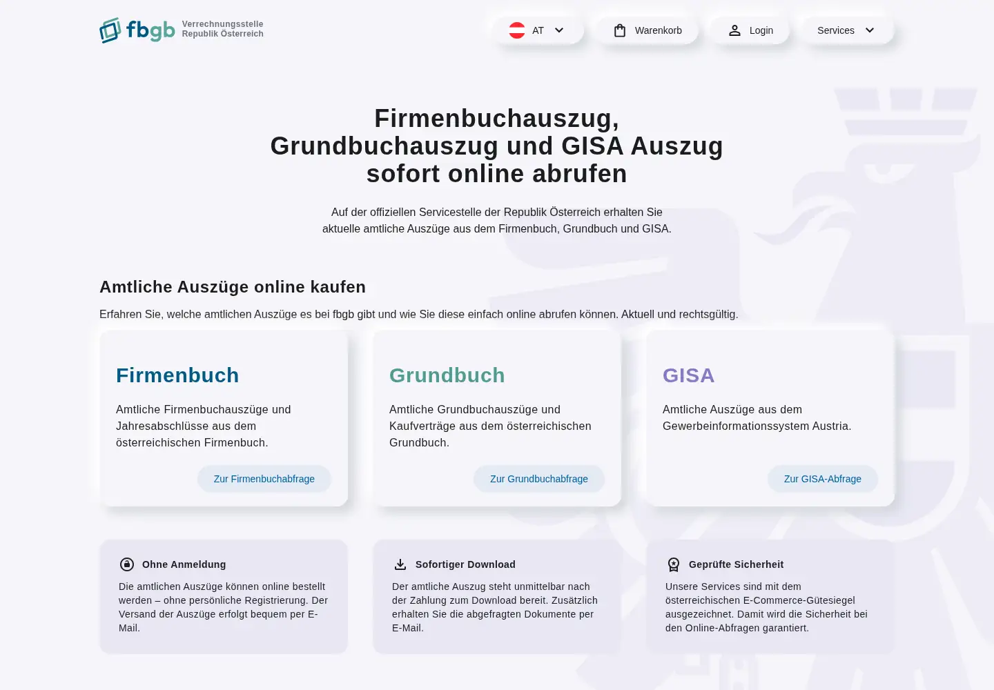 Screenshot of firmenbuchgrundbuch.at
