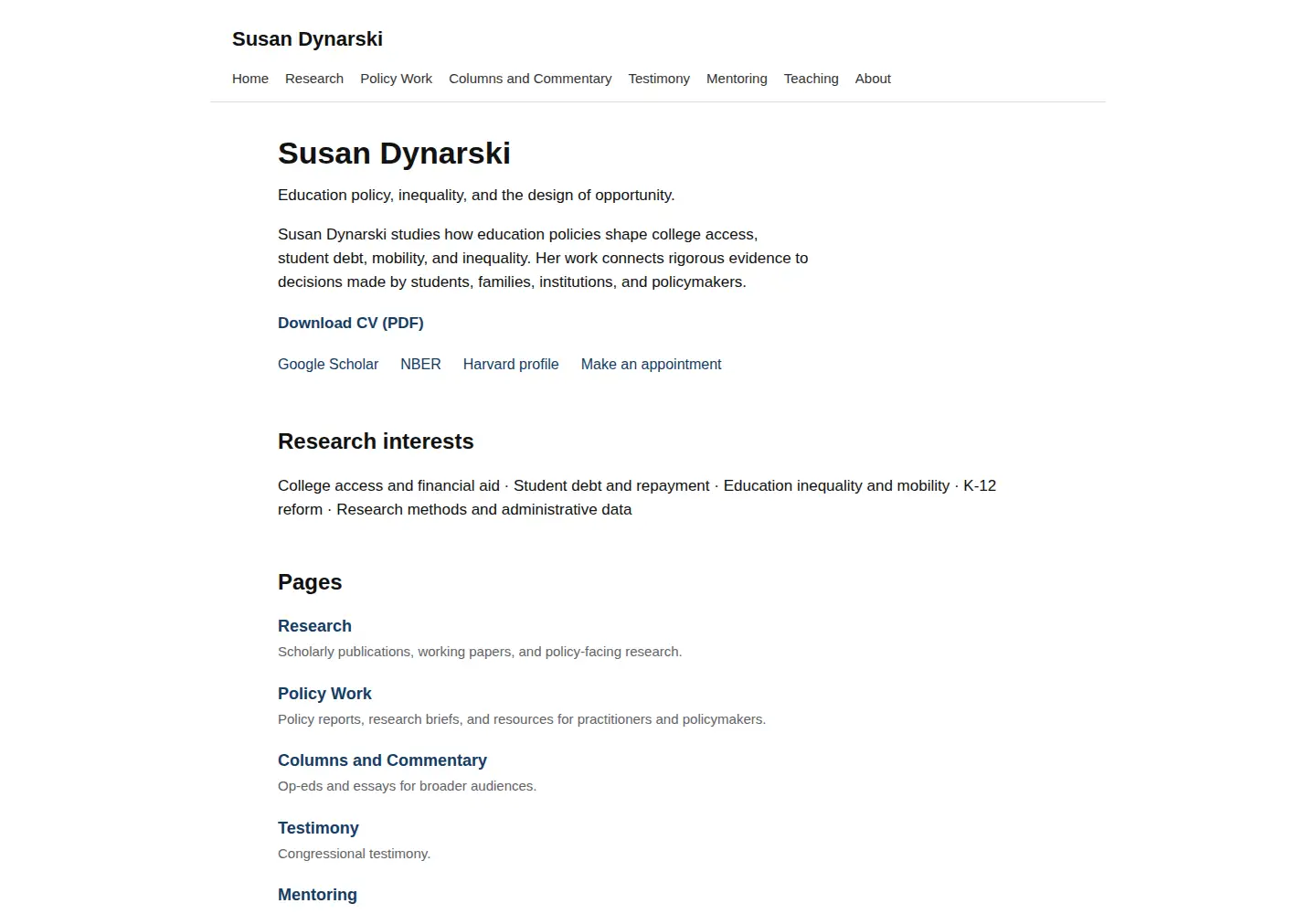 Screenshot of susandynarski.com