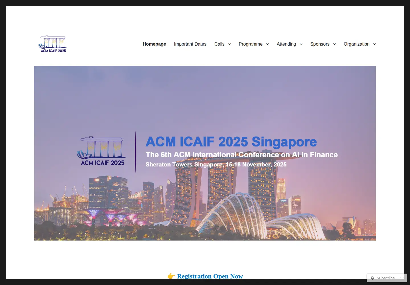 Captured homepage of icaif25.org in the current scan