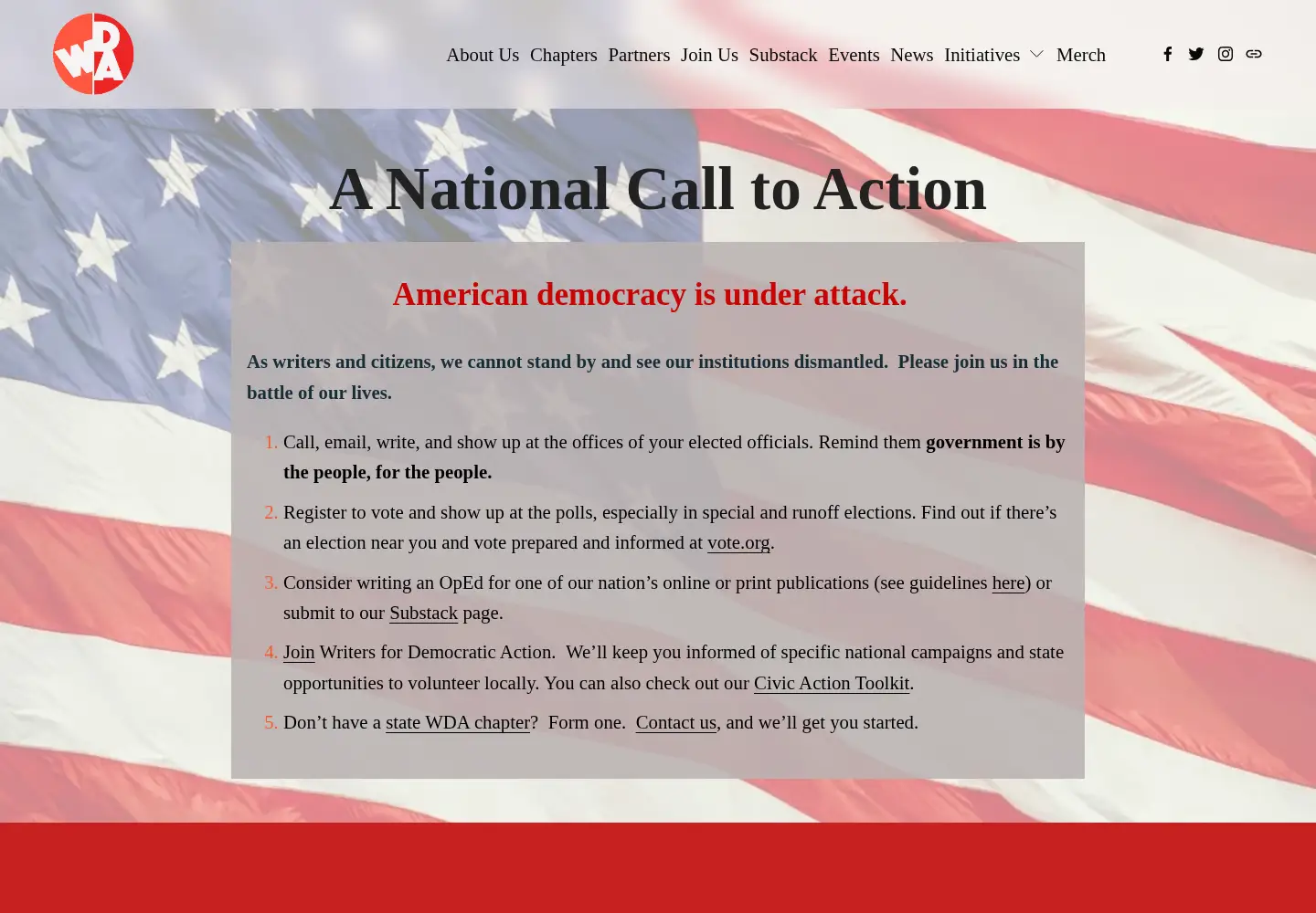 Screenshot of writersfordemocraticaction.org