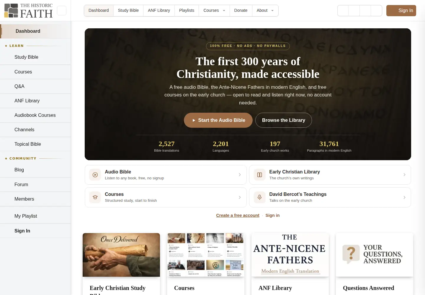 Screenshot of thehistoricfaith.com