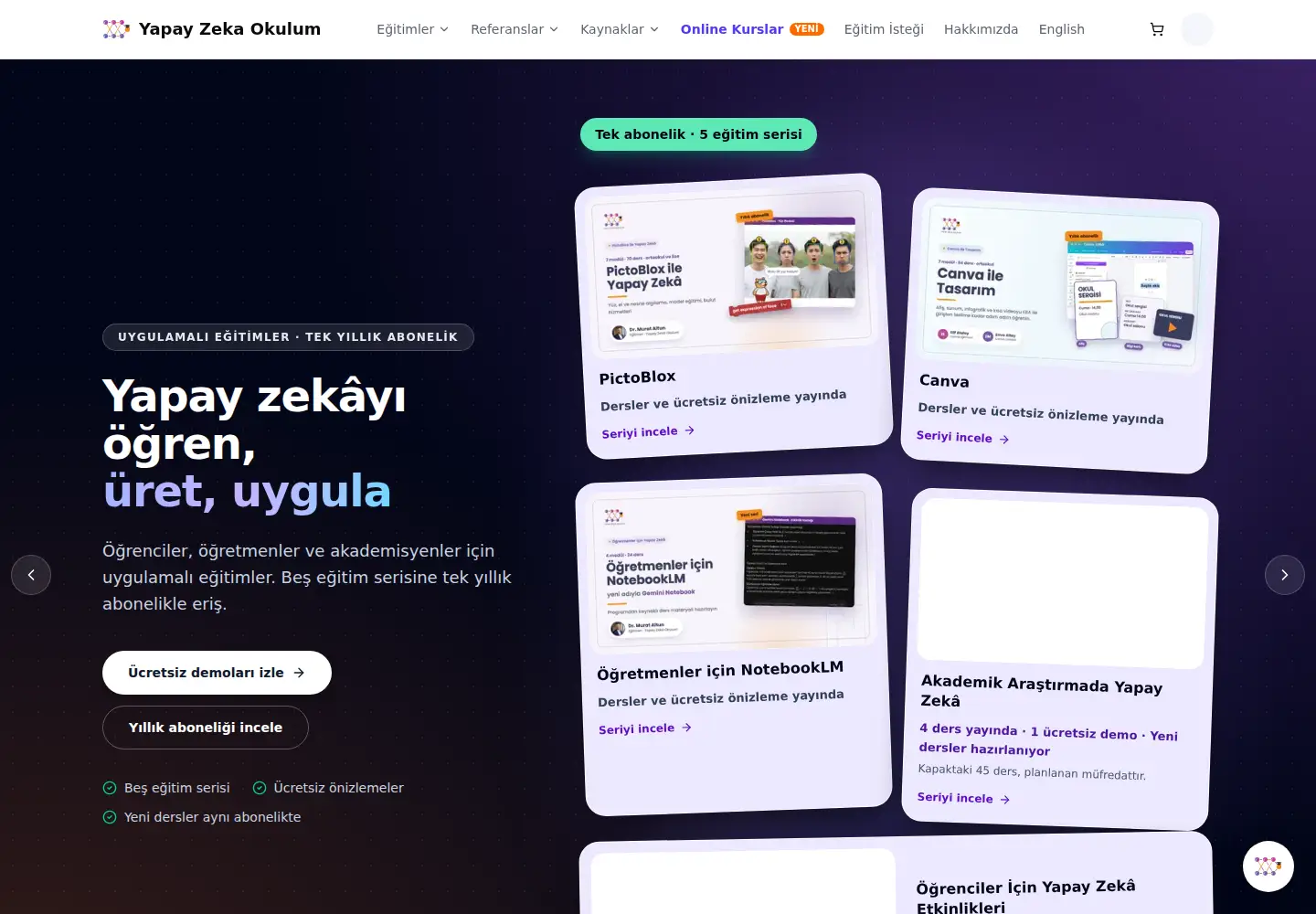 Captured homepage of yapayzekaokulum.com in the current scan