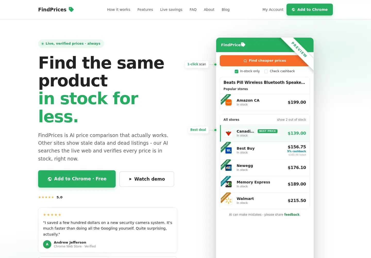 Screenshot of findprices.com