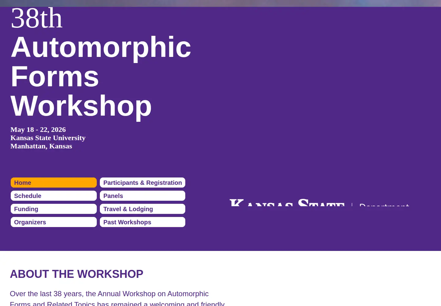 Captured homepage of automorphicformsworkshop.org in the current scan