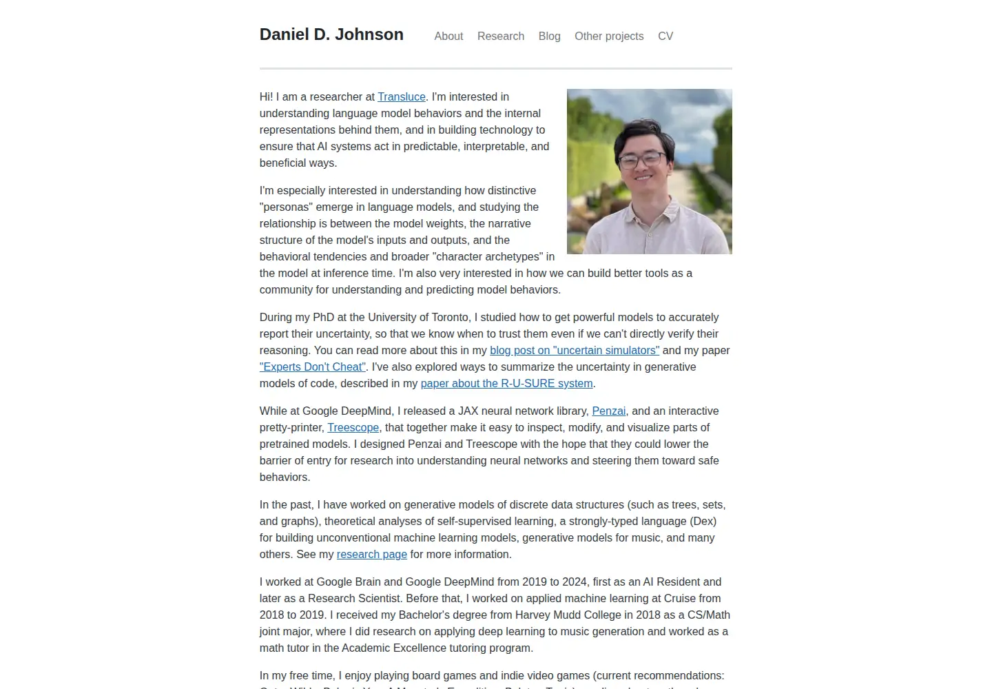 Captured homepage of danieldjohnson.com in the current scan