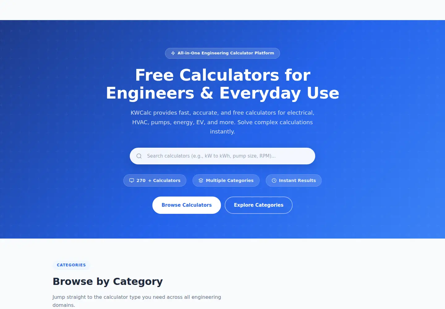 Screenshot of kwcalc.com