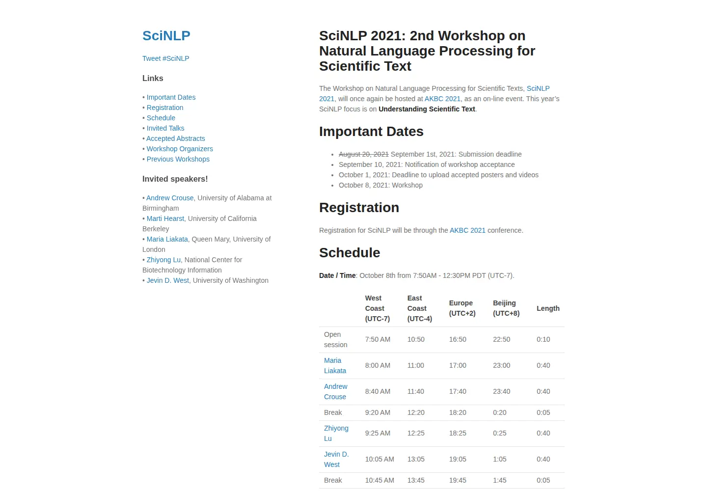 Captured homepage of scinlp.org in the current scan