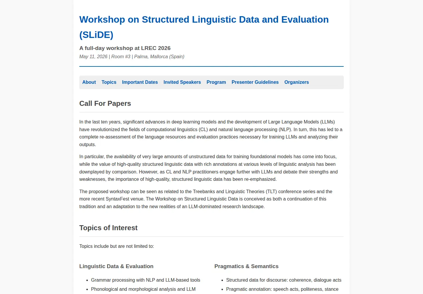 Captured homepage of slide-workshop.org in the current scan