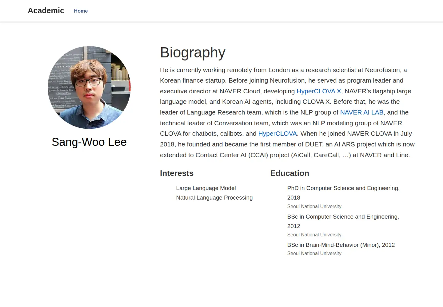 Captured homepage of sang-woo-lee.com in the current scan
