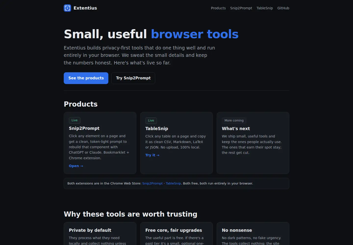 Screenshot of extentius.ch