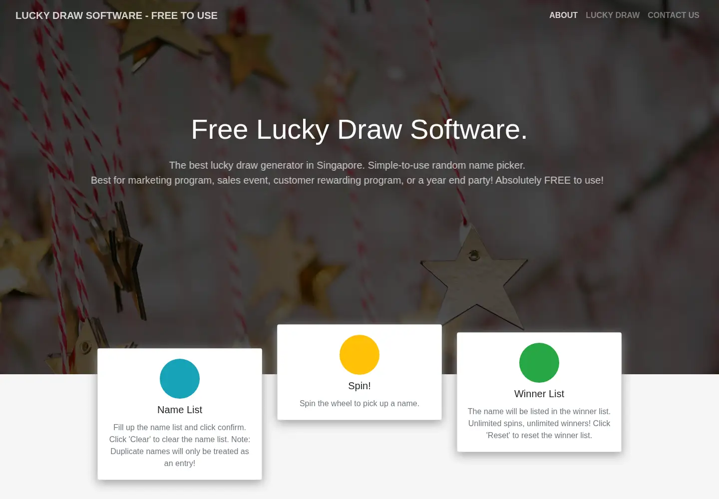 Captured homepage of lucky-draw.sg in the current scan