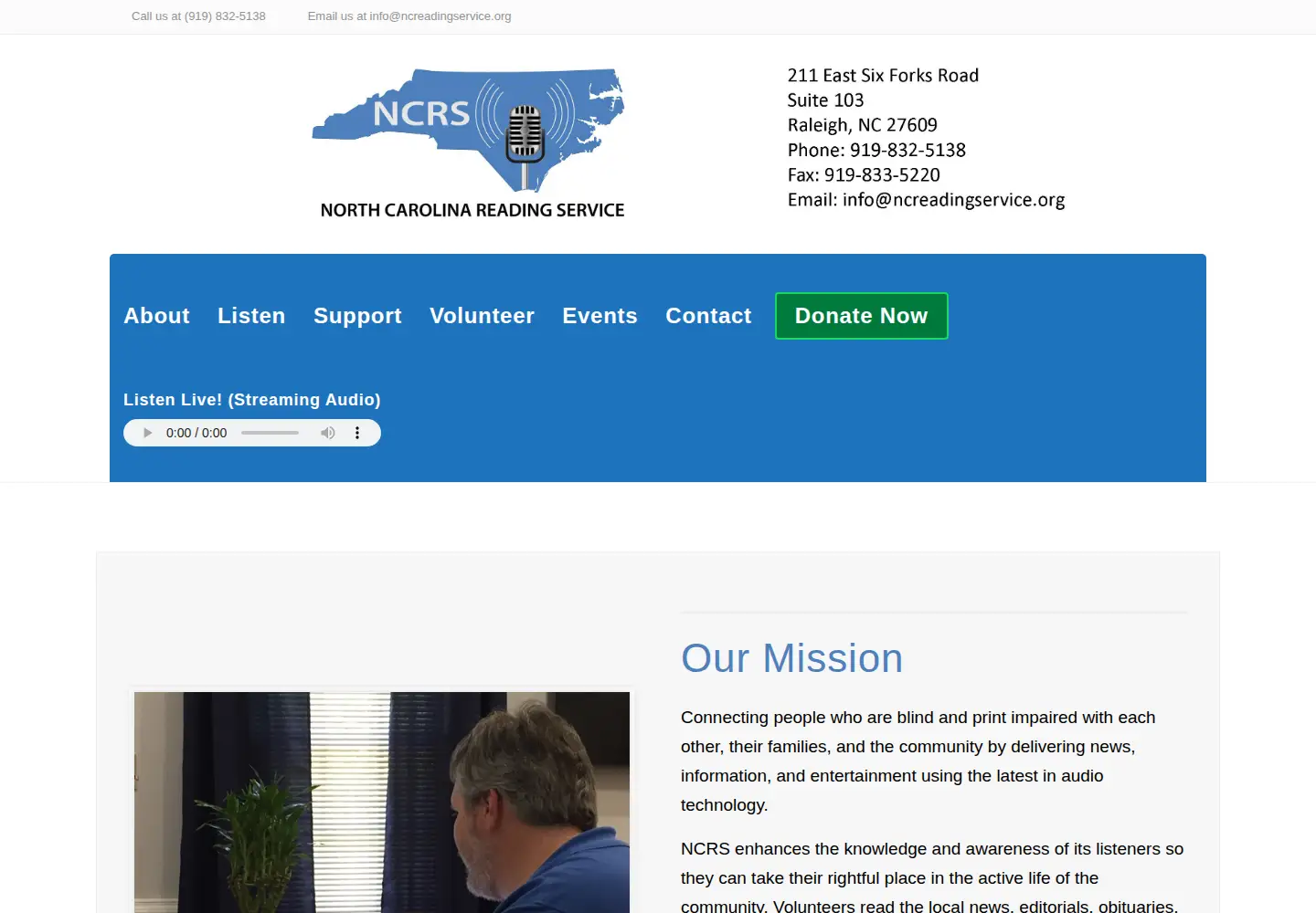 Captured homepage of ncreadingservice.org in the current scan