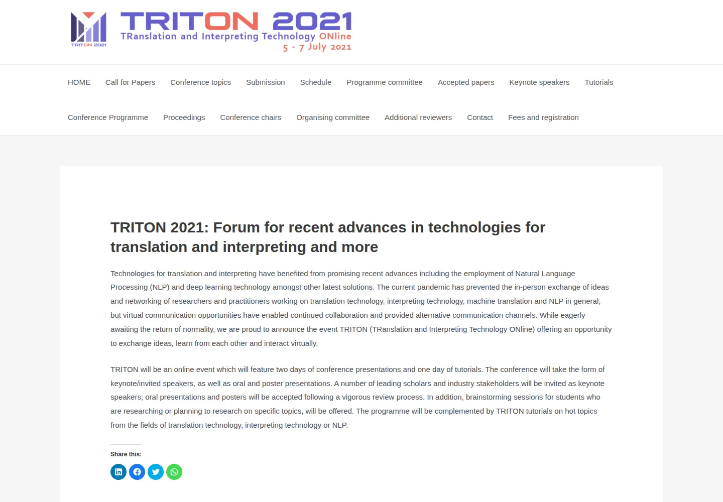 Captured homepage of triton-conference.org in the current scan