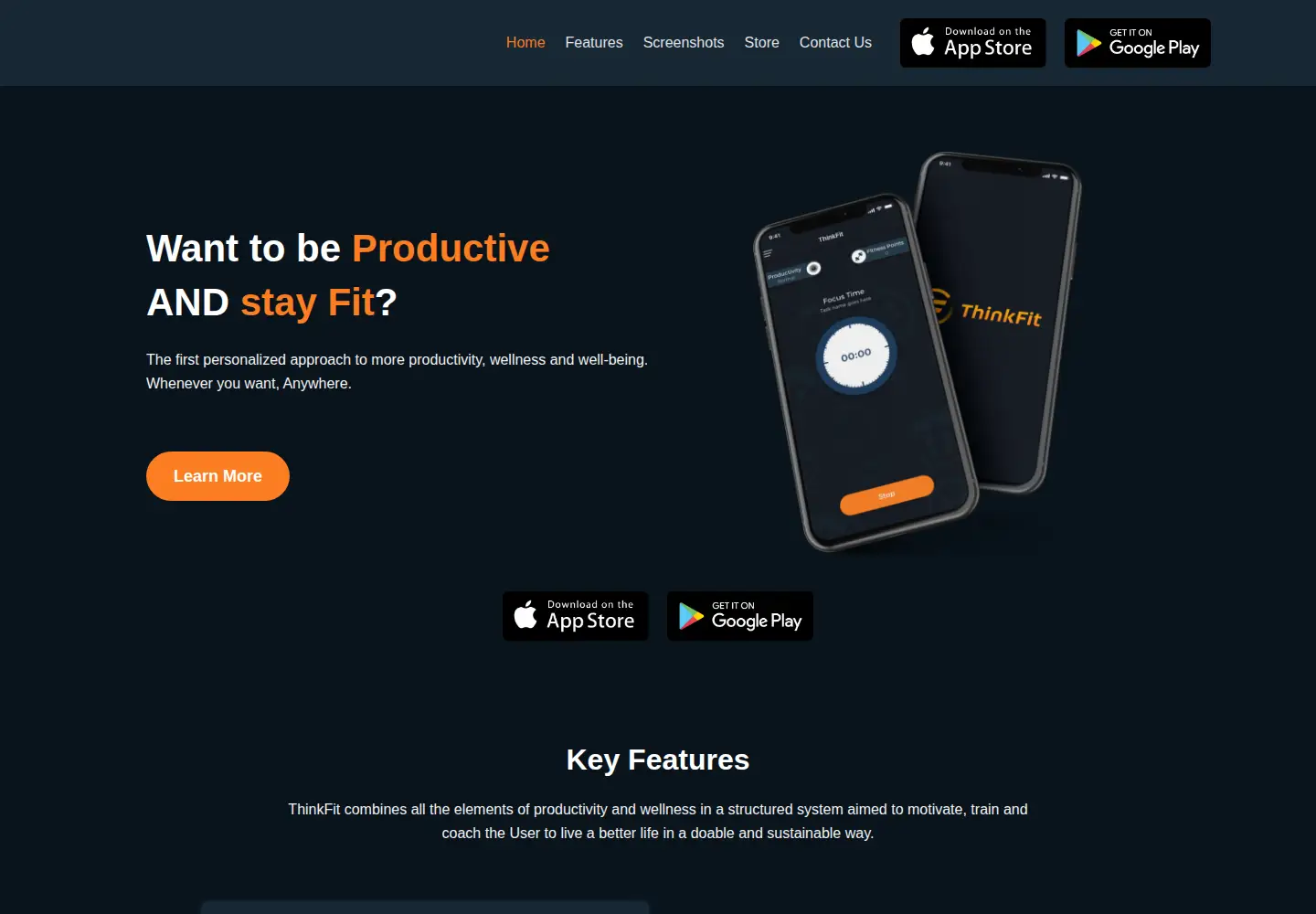 Captured homepage of thinkfit.app in the current scan