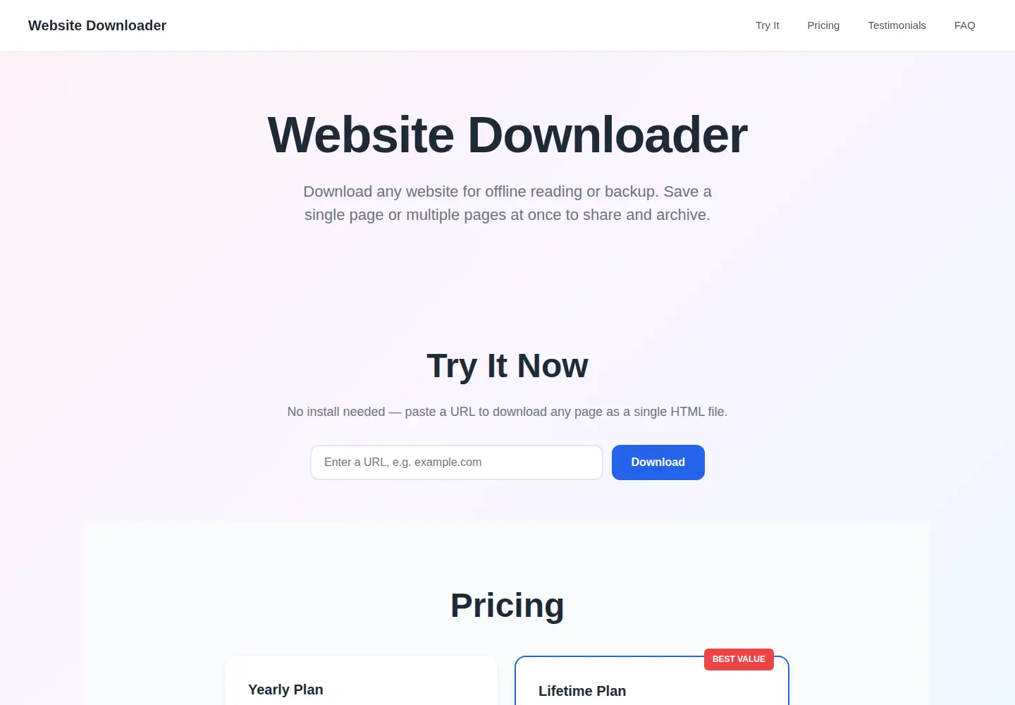 Screenshot of websitedownloader.dev