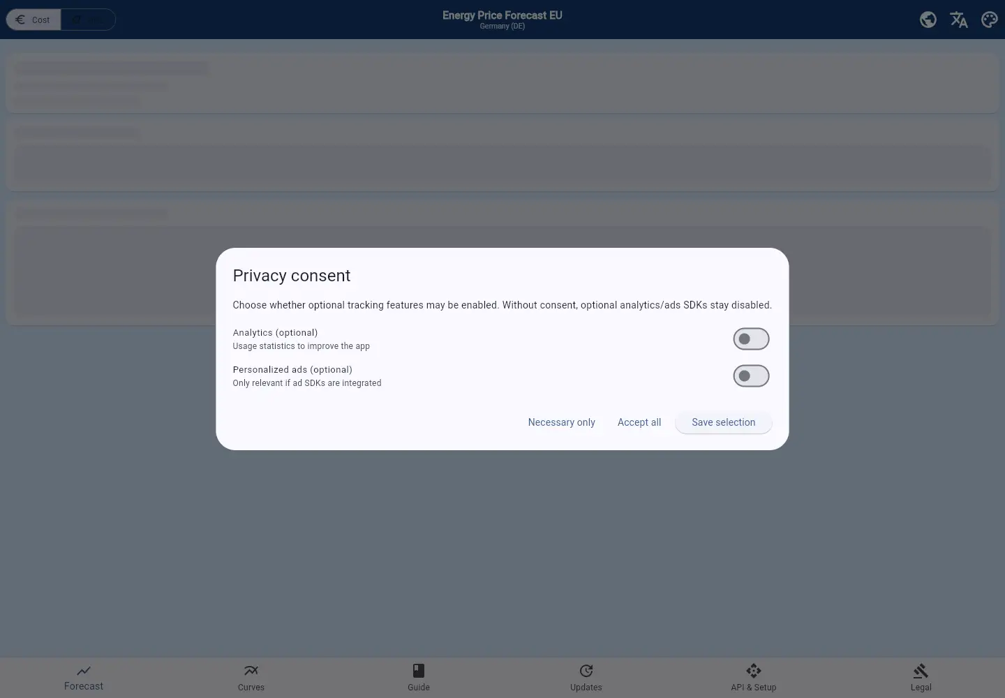 Screenshot of energypriceforecast.eu