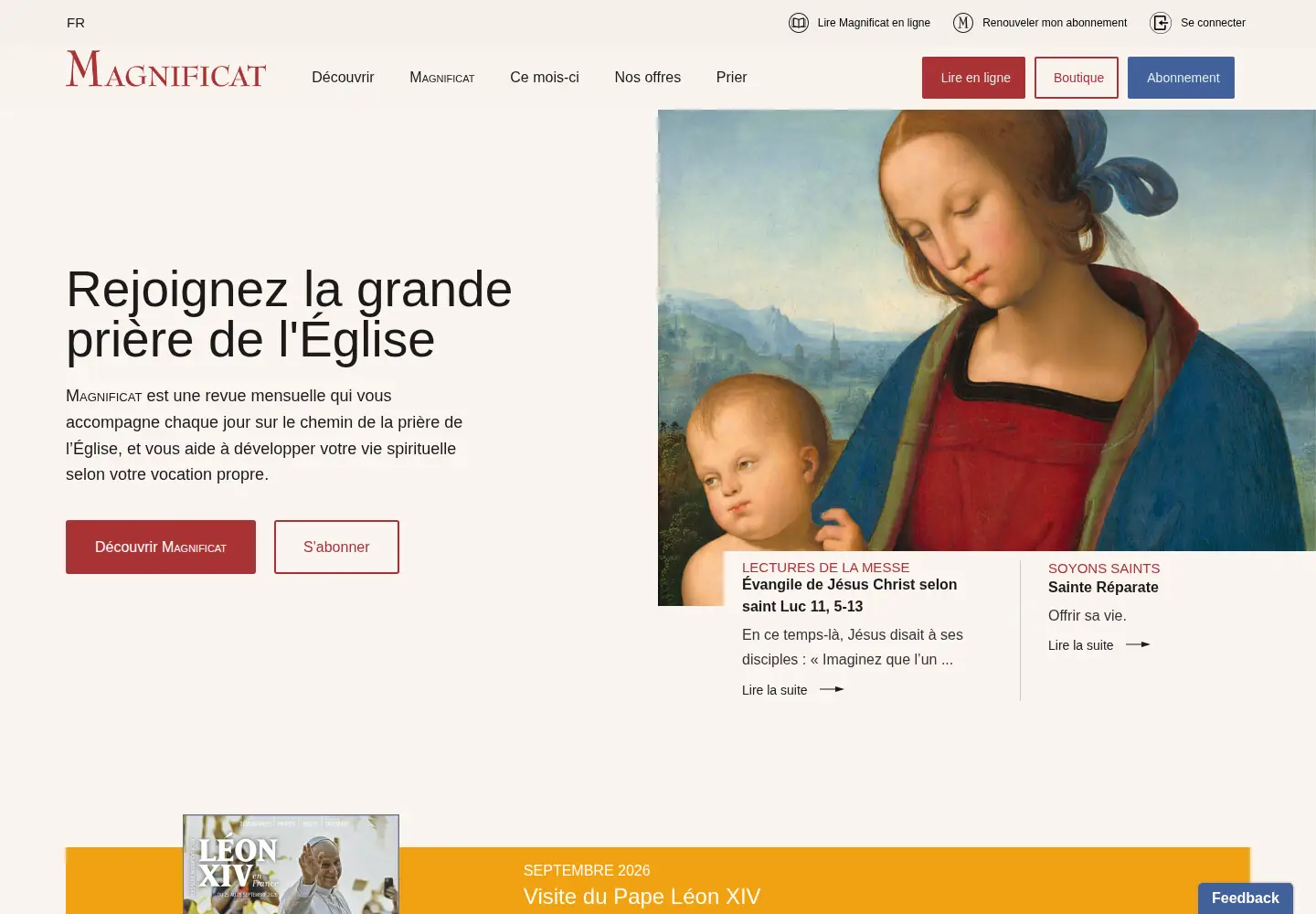 Screenshot of magnificat.fr