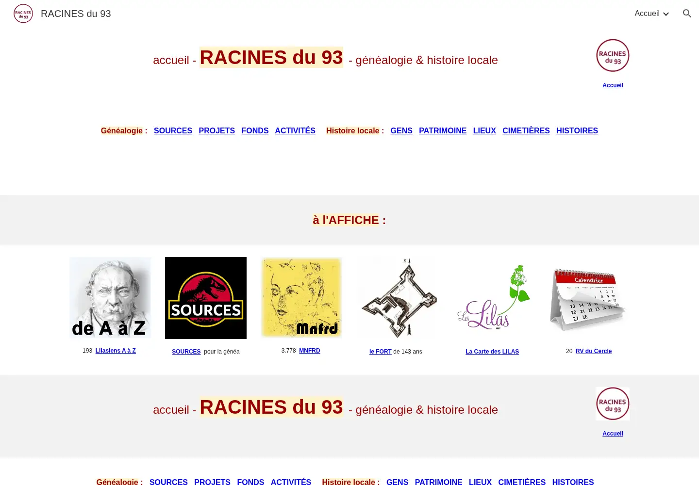 Captured homepage of racinesdu93.fr in the current scan