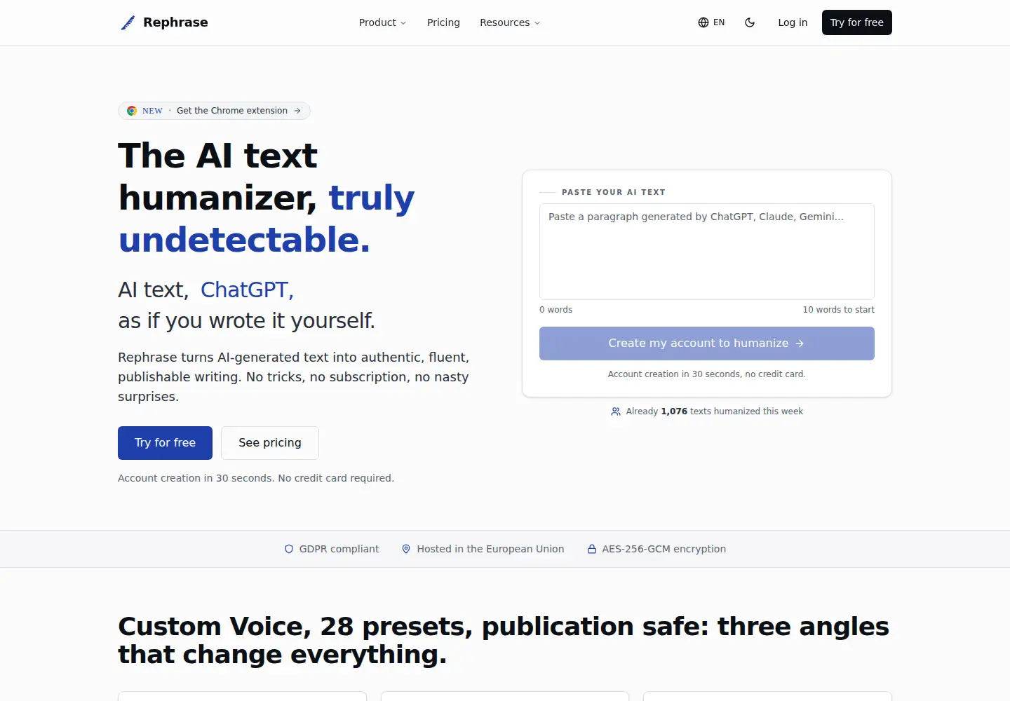 Screenshot of rephrase.fr