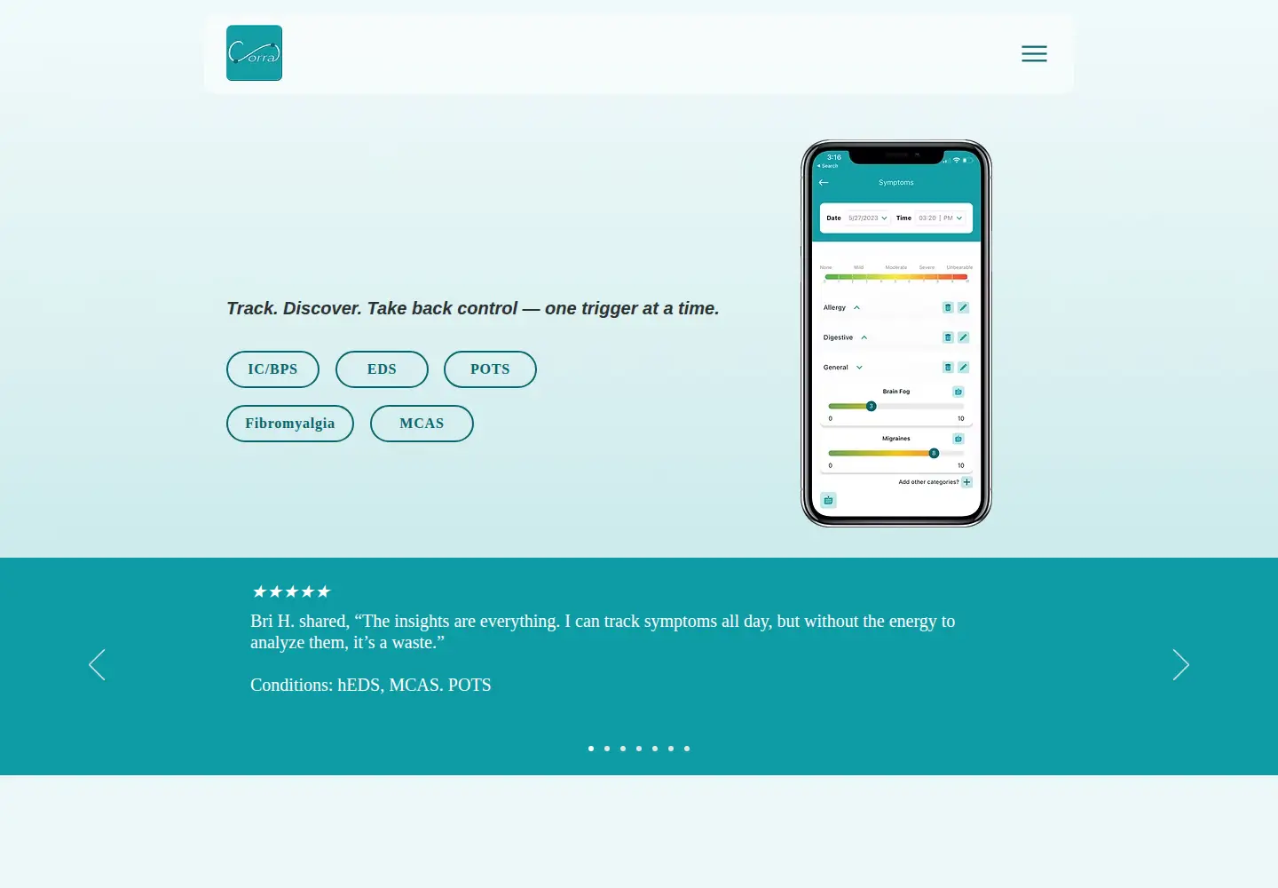 Captured homepage of corra.health in the current scan