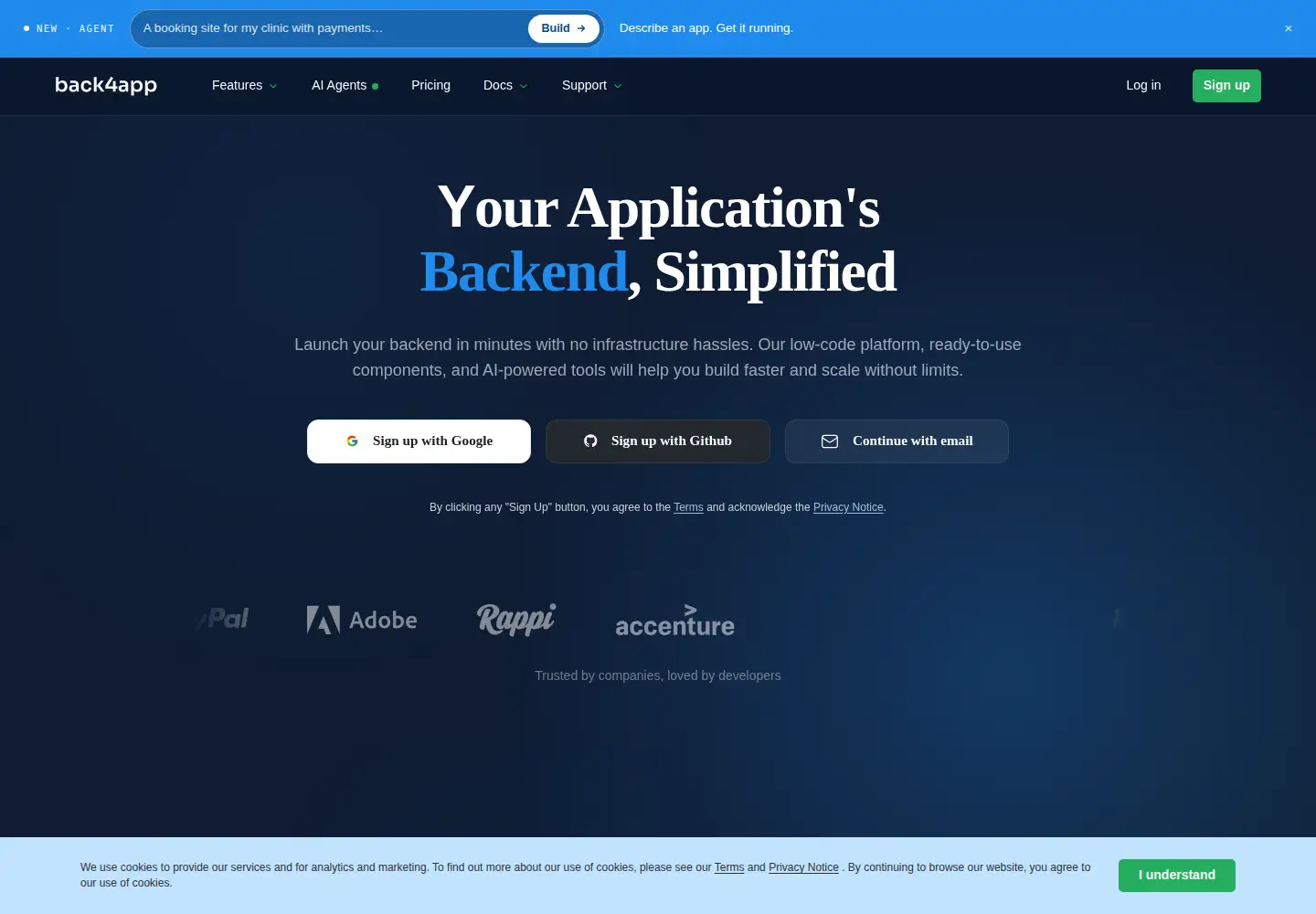 Captured homepage of back4app.io in the current scan