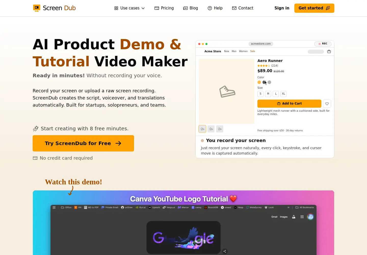 Screenshot of screendub.io