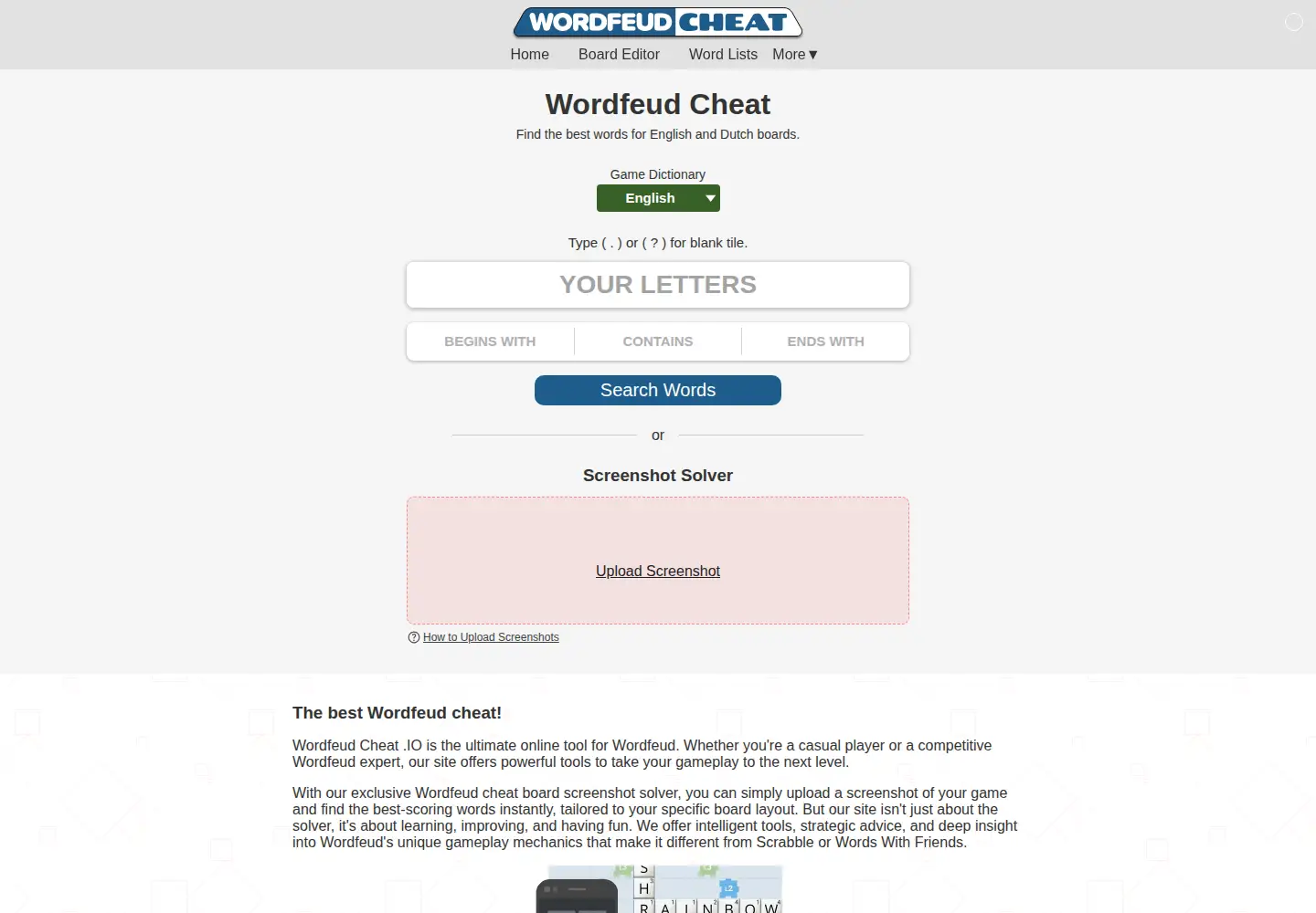 Screenshot of wordfeudcheat.io