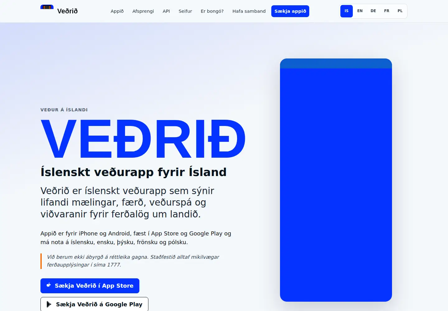 Screenshot of vedrid.is