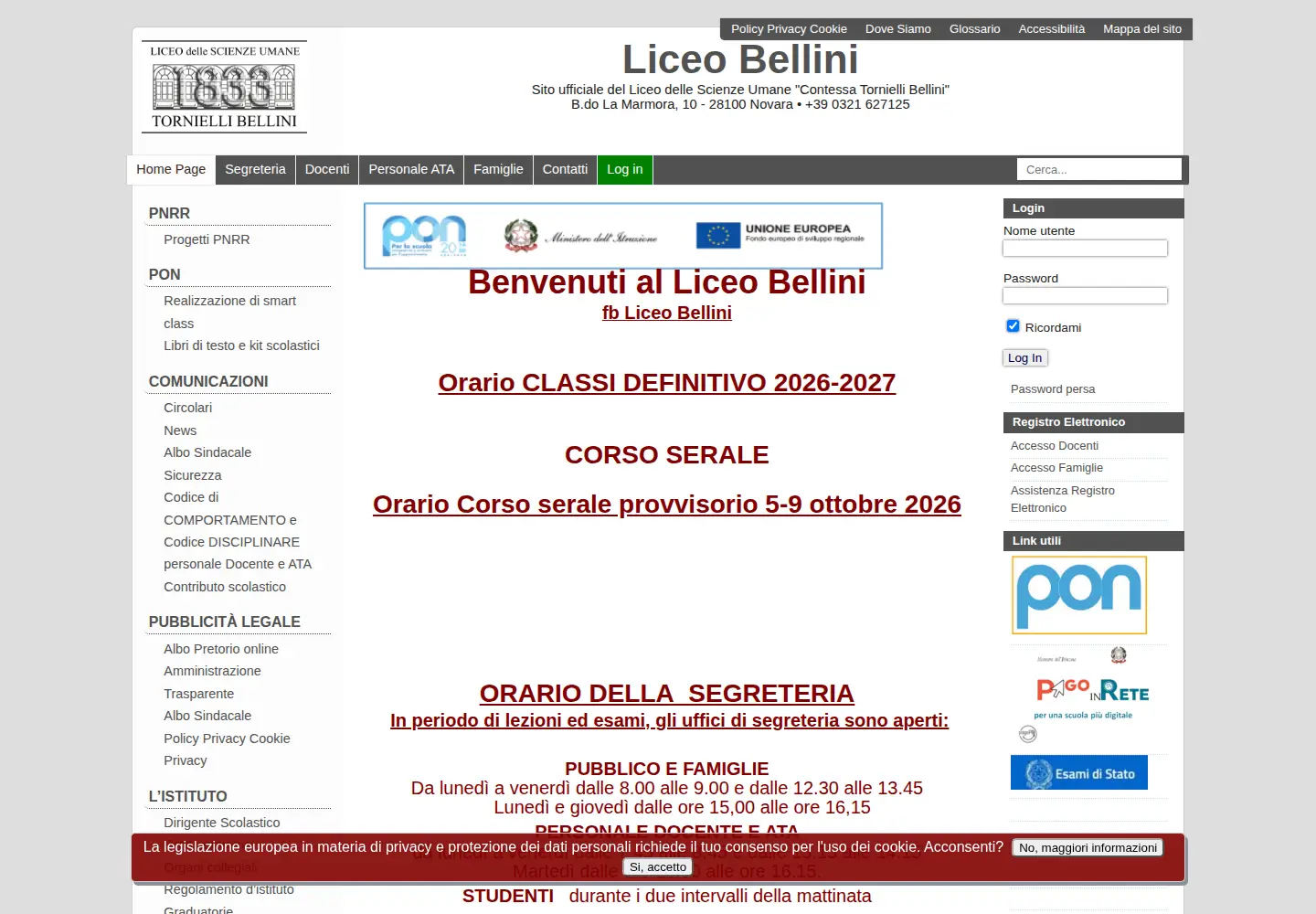 Captured homepage of liceobellini.edu.it in the current scan