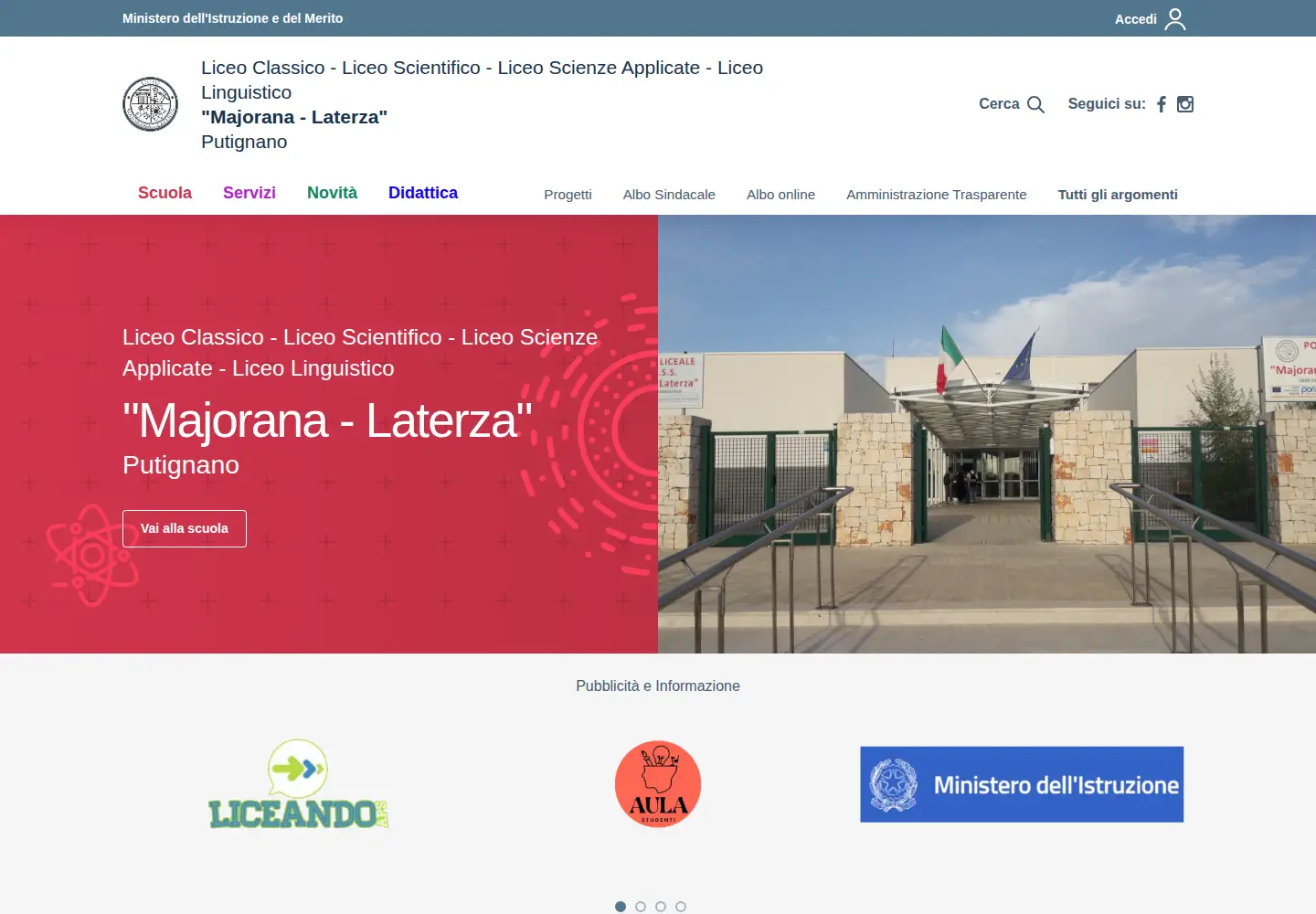 Captured homepage of liceomajoranalaterza.edu.it in the current scan
