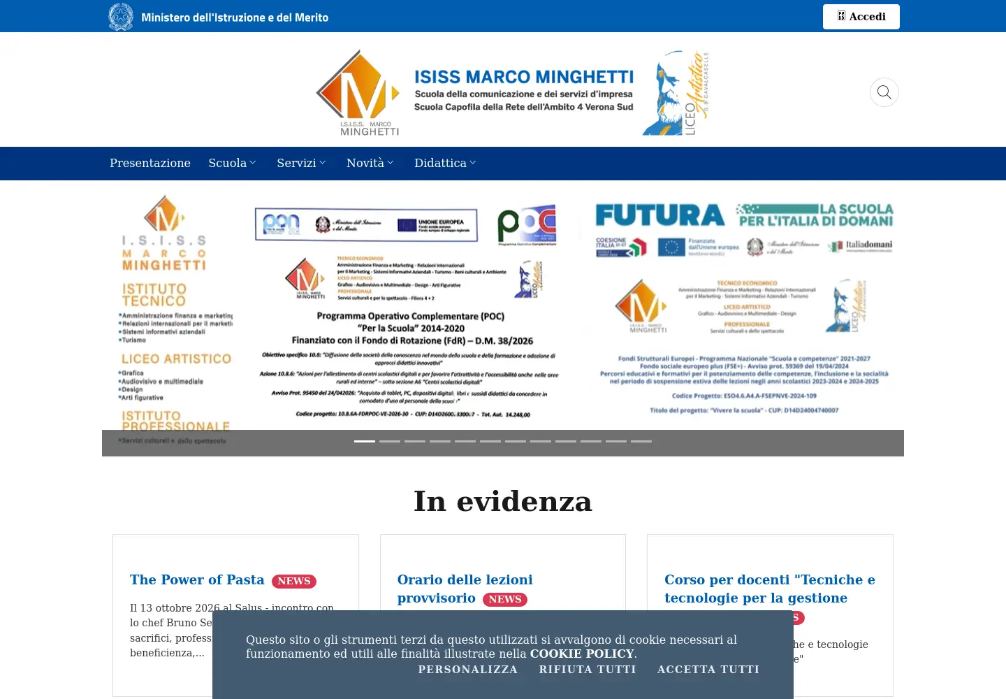 Captured homepage of minghetti.edu.it in the current scan