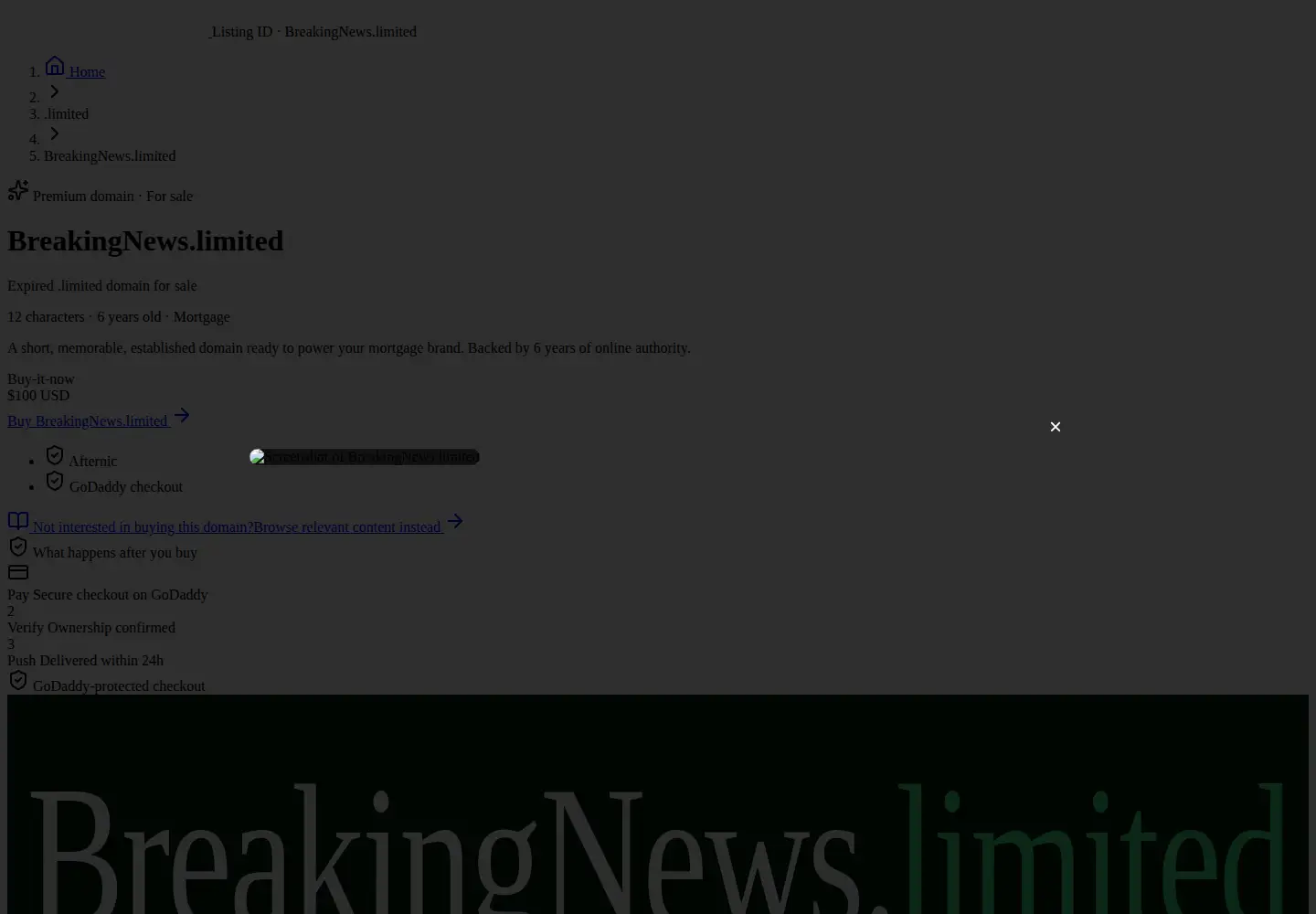 Captured homepage of breakingnews.limited in the current scan