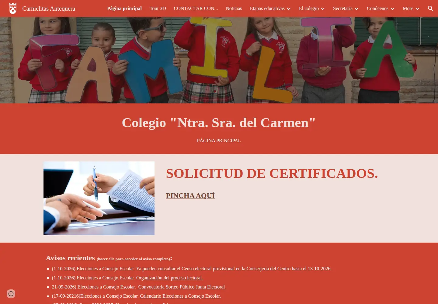 Captured homepage of colegiocarmelitas.net in the current scan