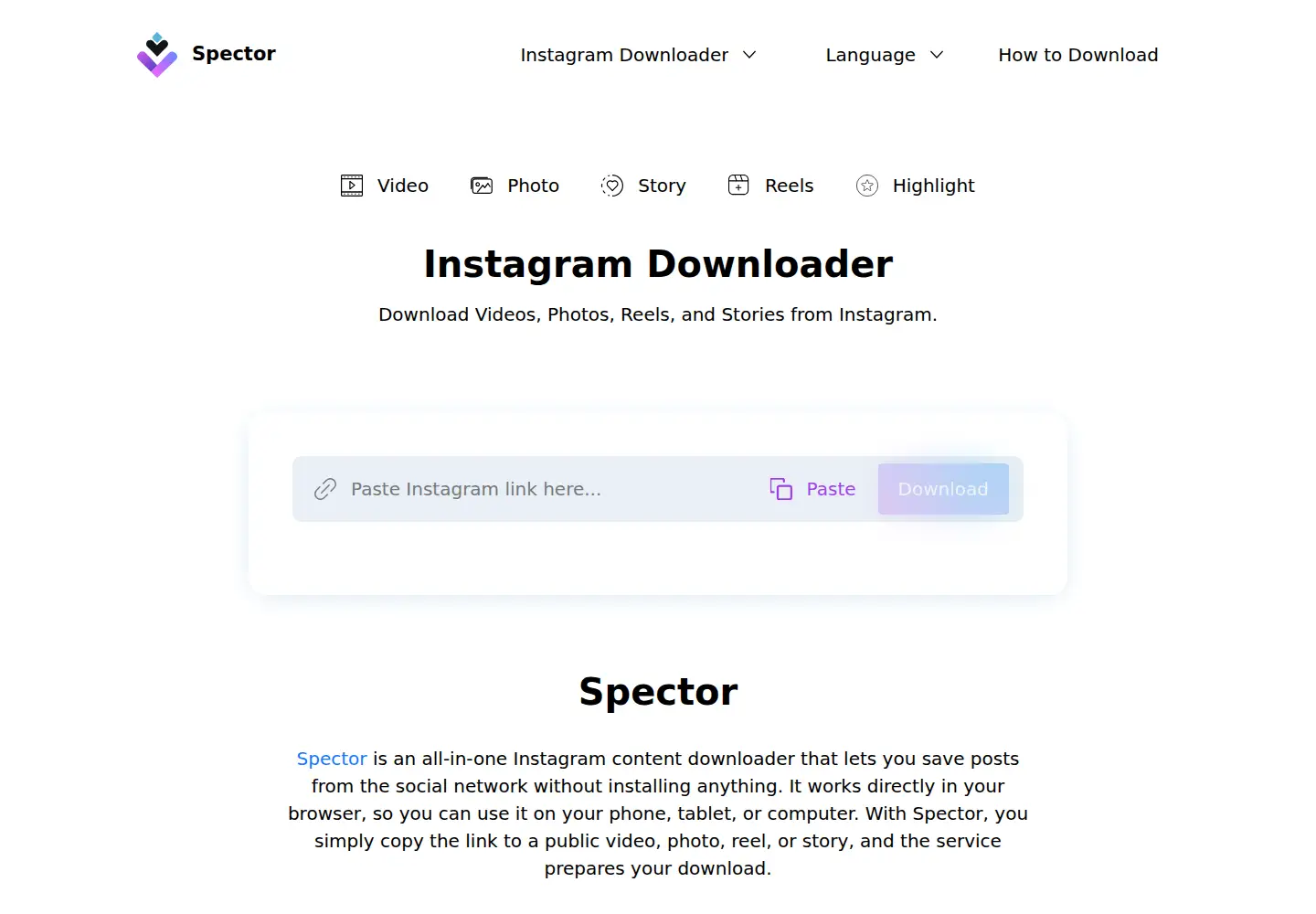 Screenshot of spector.net