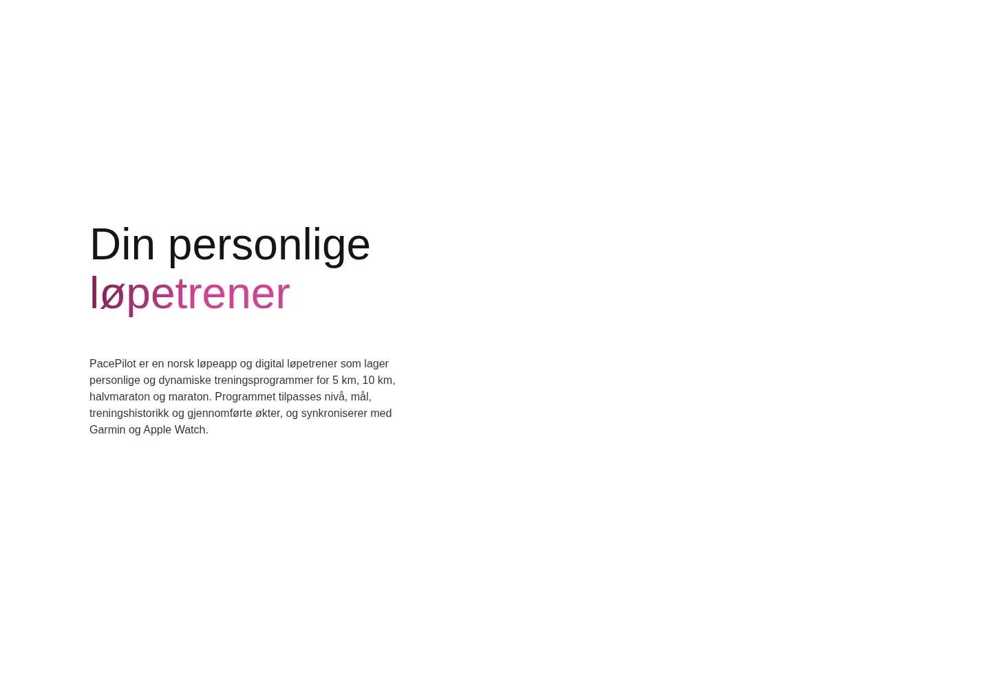Screenshot of pacepilot.no