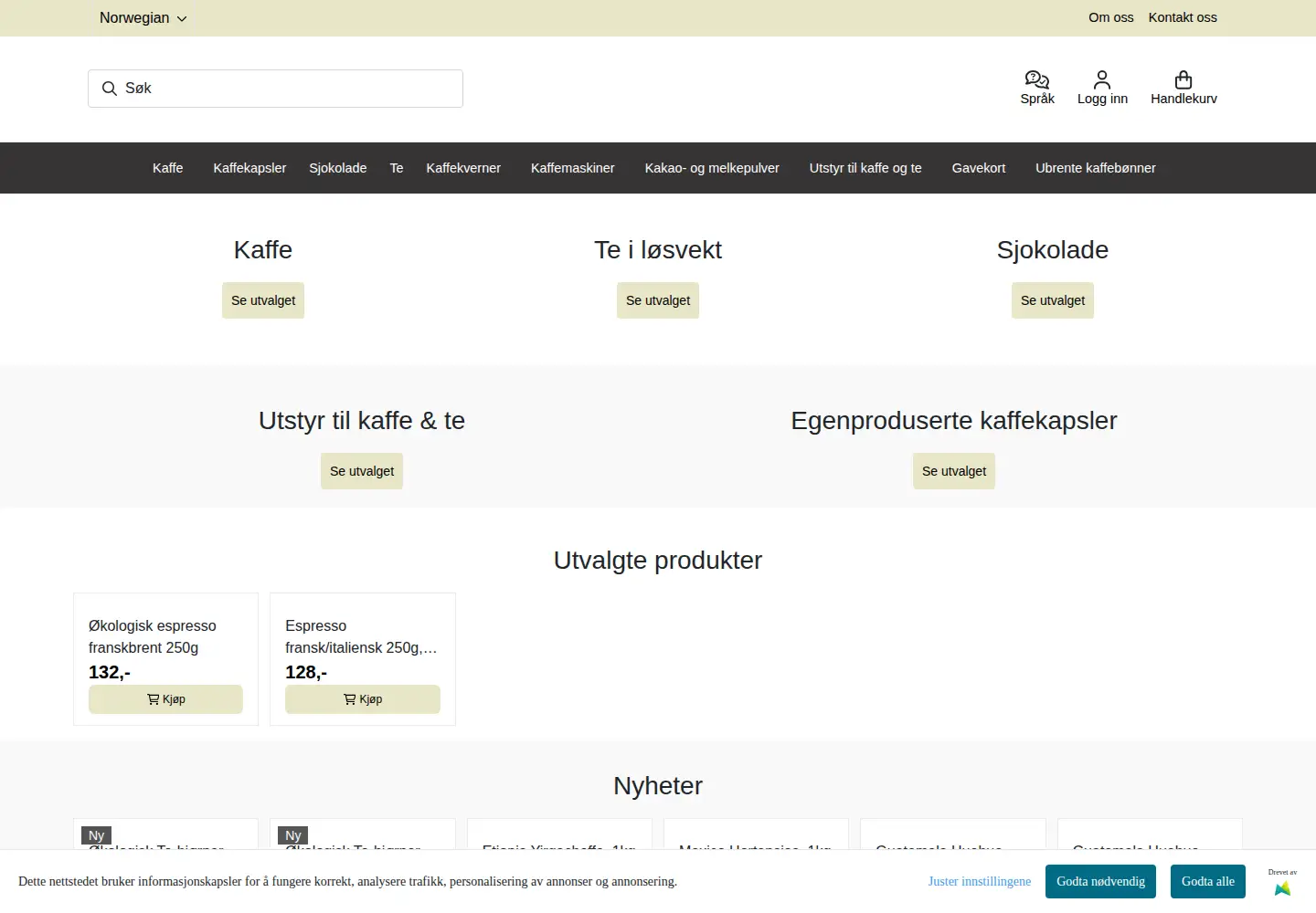 Captured homepage of stavangerkaffebrenneri.no in the current scan