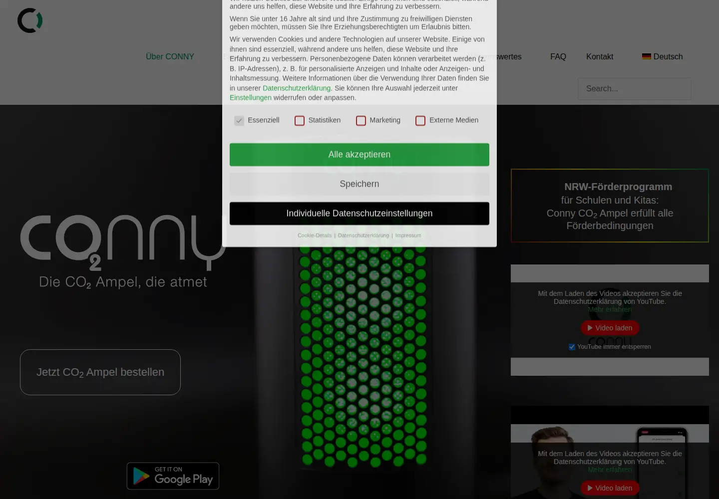 Captured homepage of co2ampel.online in the current scan