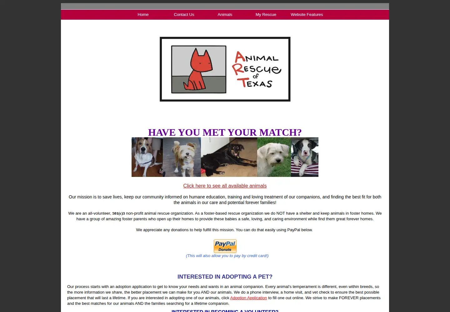 Screenshot of animalrescueoftexas.org