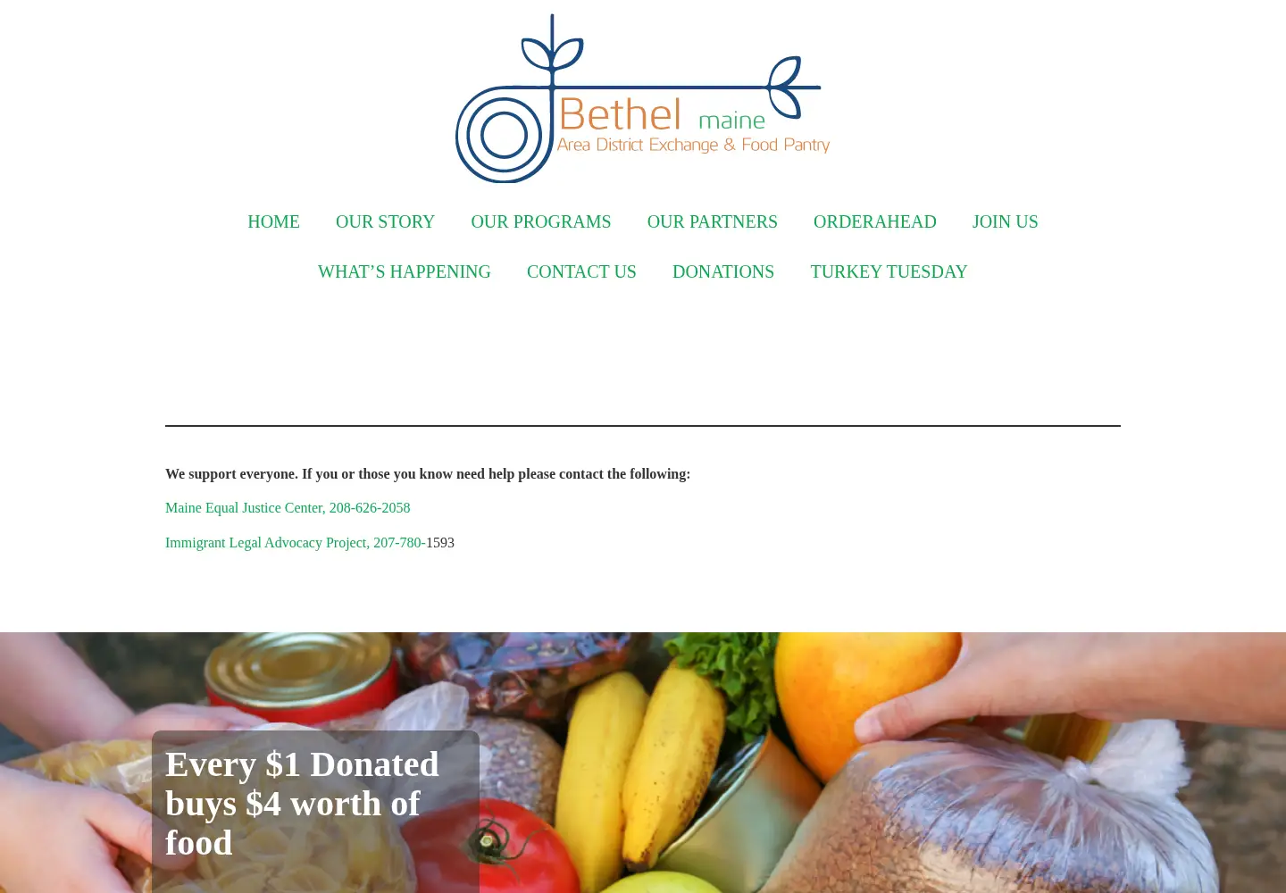Captured homepage of bethelareafoodpantry.org in the current scan