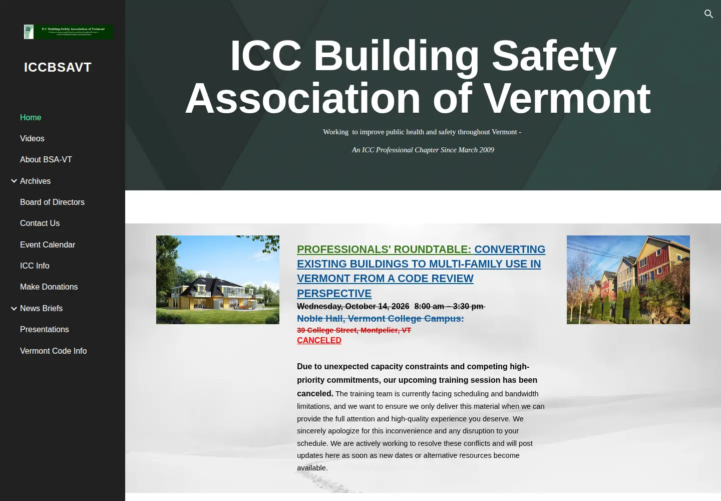 Captured homepage of buildsafevt.org in the current scan