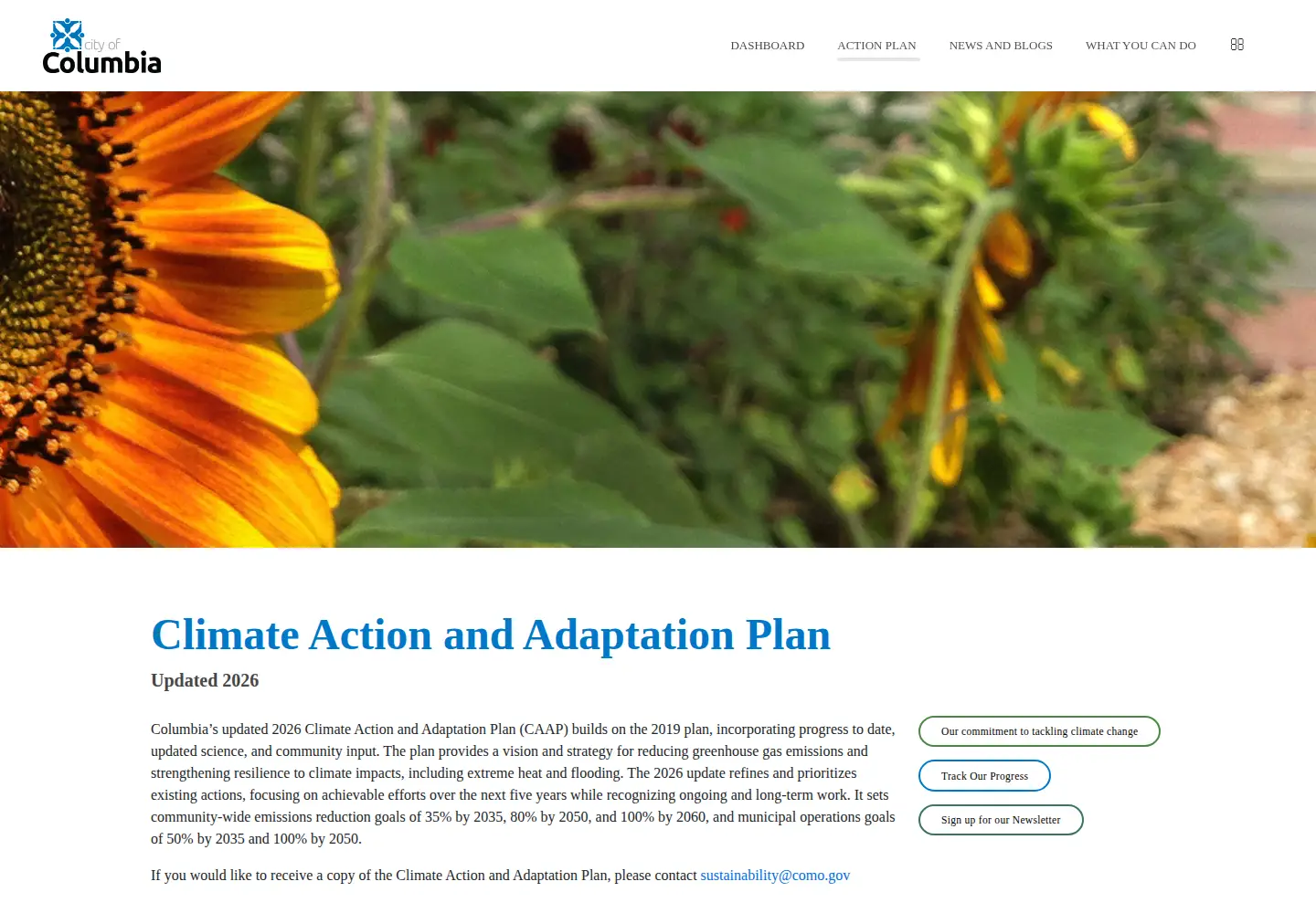 Captured homepage of comoclimateaction.org in the current scan