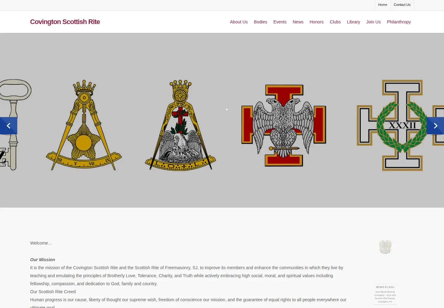 Captured homepage of covingtonscottishrite.org in the current scan