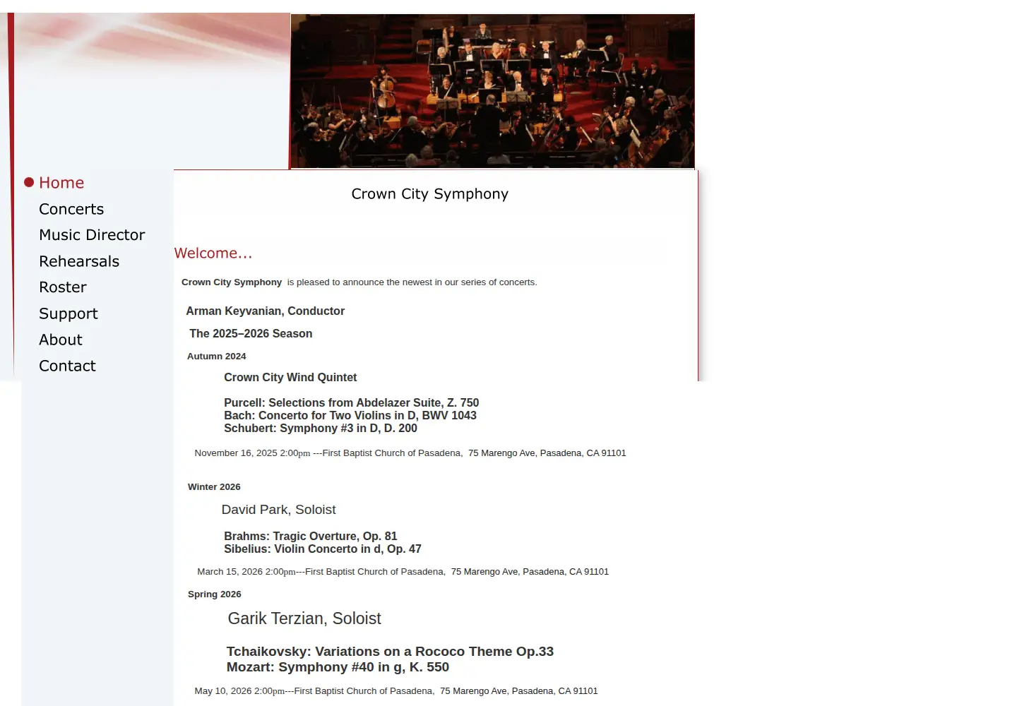 Screenshot of crowncitysymphony.org