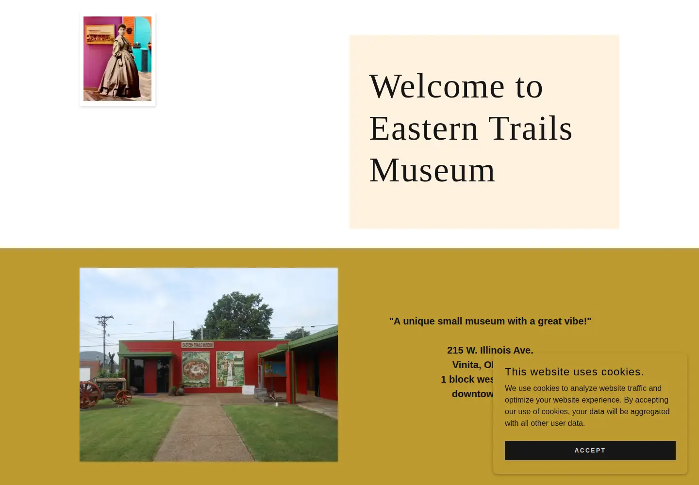 Captured homepage of easterntrailsmuseum.org in the current scan
