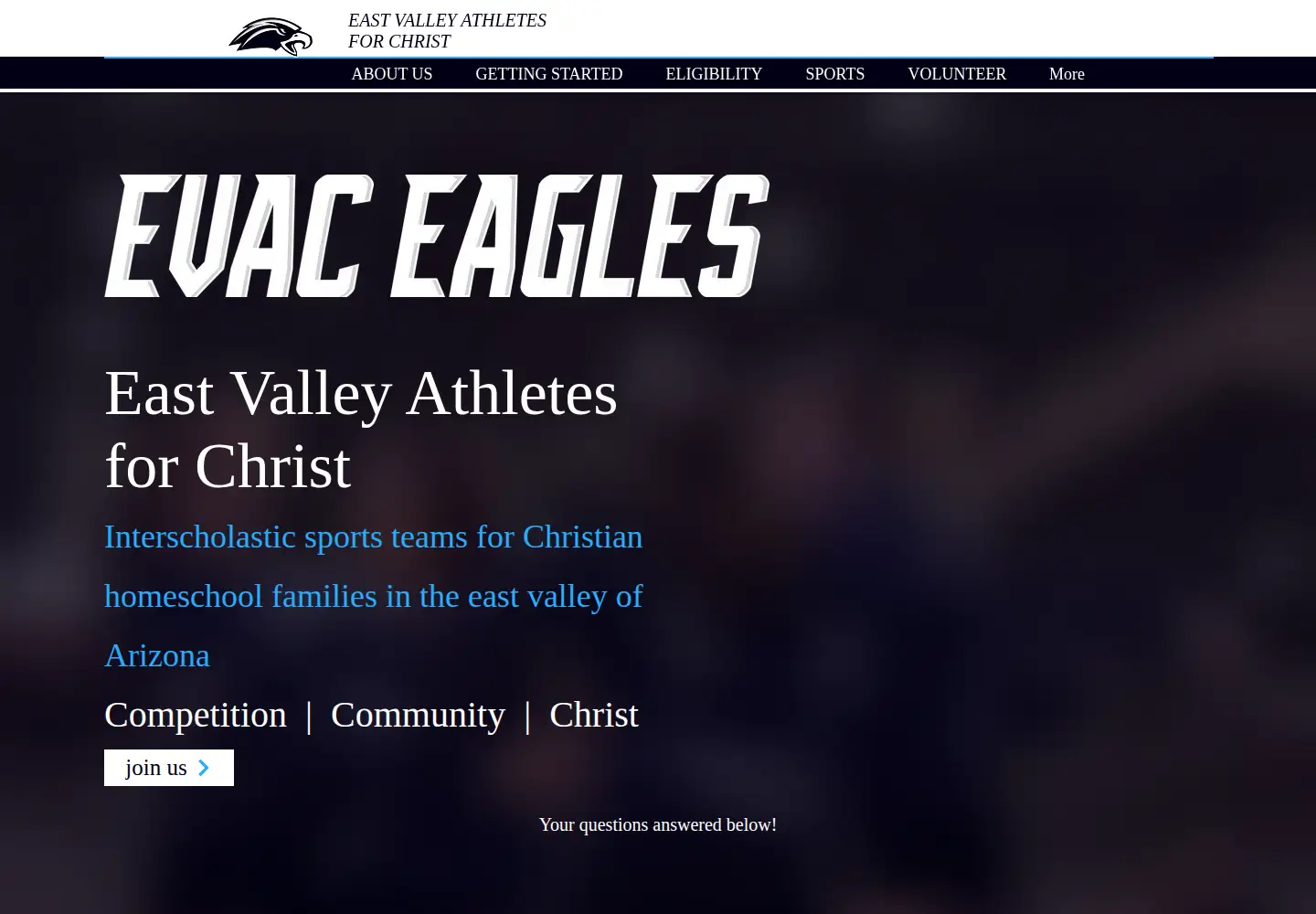 Screenshot of evacsports.org