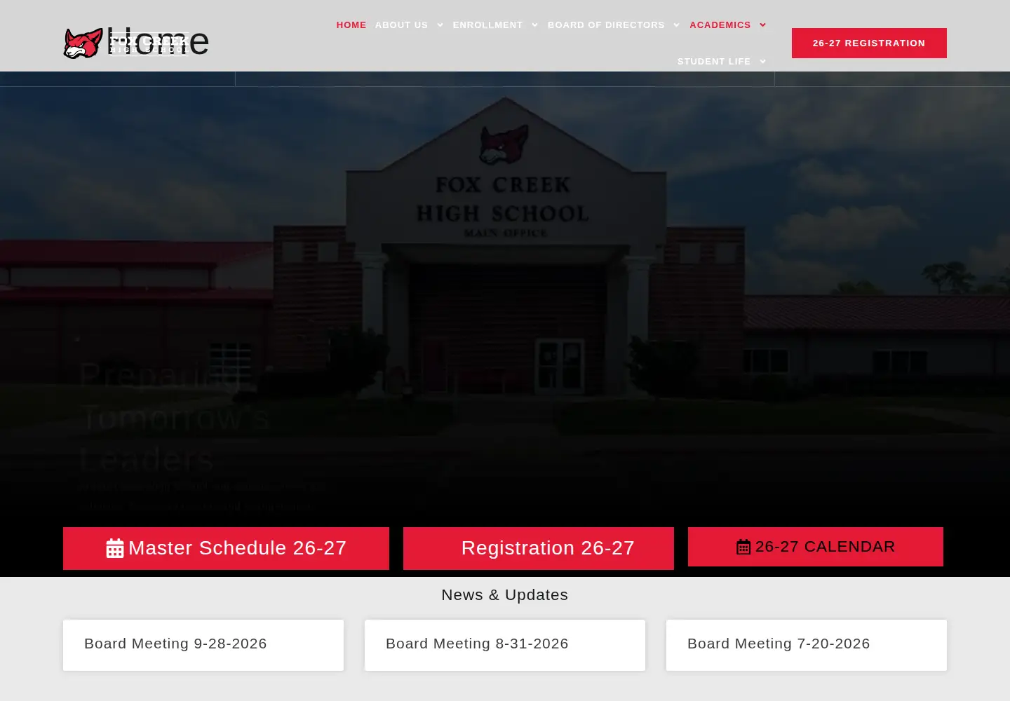 Captured homepage of foxcreekhighschool.org in the current scan