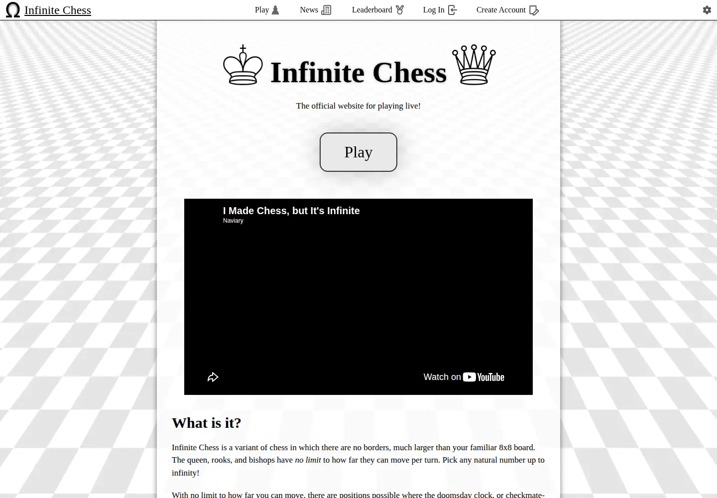 Captured homepage of infinitechess.org in the current scan