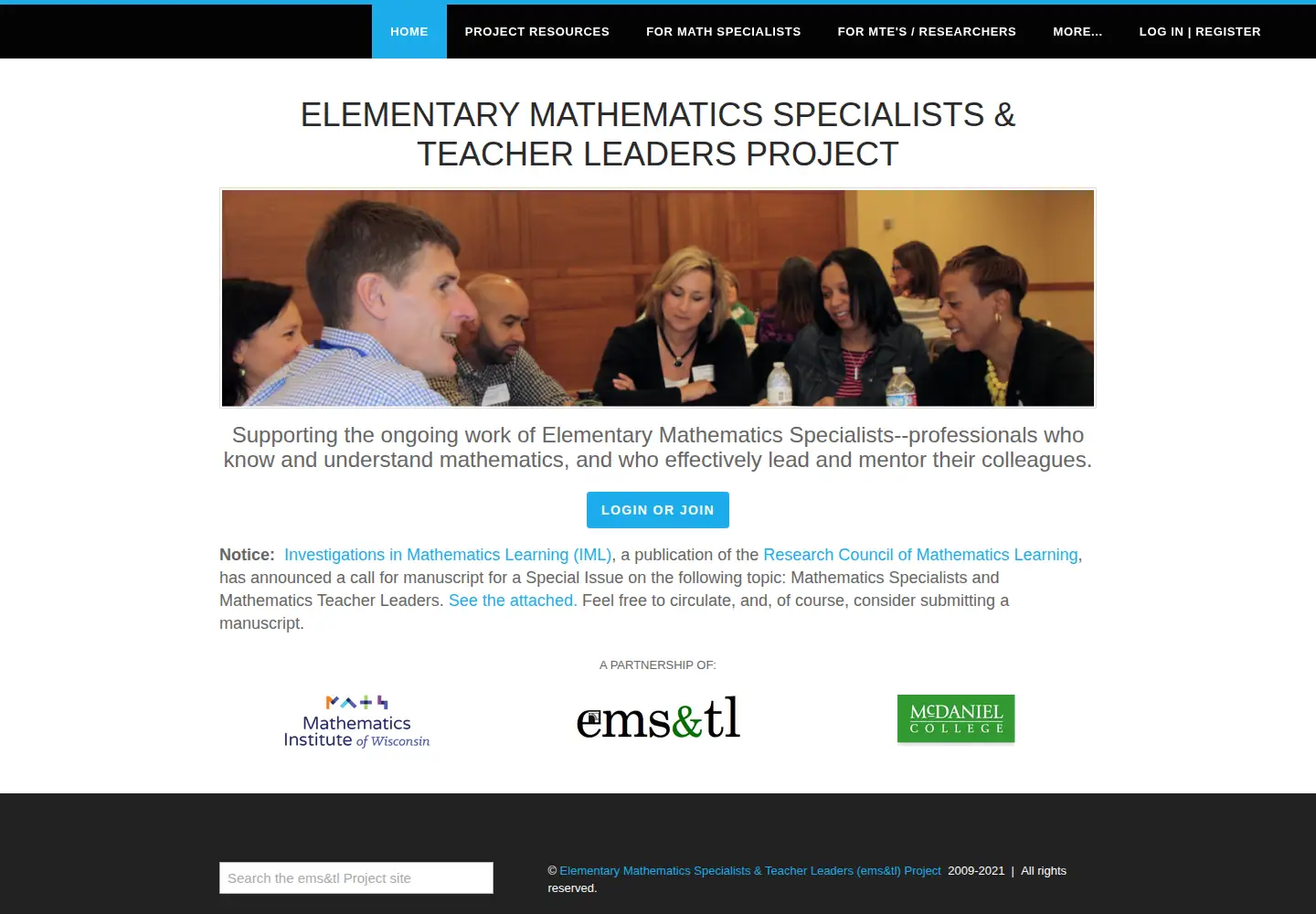 Captured homepage of mathspecialists.org in the current scan